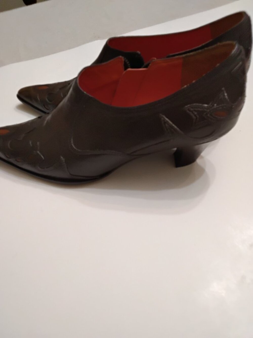 Vintage Y2K-style Antonio Melani brown leather western ankle boots/shooties. 7.5 - Picture 3 of 12